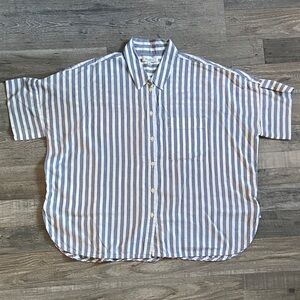 Women’s Madewell Size Large Striped Blue and White Button Up Cotton Blend Shirt